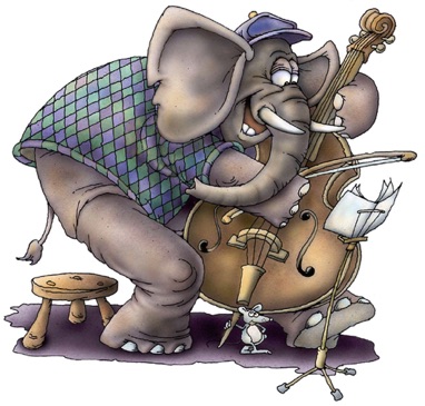 Elephant on Bass - Black Line Painted in Photoshop